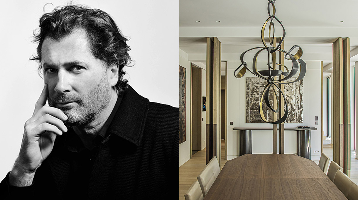 Katia Le Vaillant - Agence LK Le Vaillant Katia - French interior designer - pierre alexis Gilbert - Contemporary dining room - bronze chandelier - wooden dining table - Console in bronze with black patina - Signatures Singulières magazine - The digital magazine of French talent