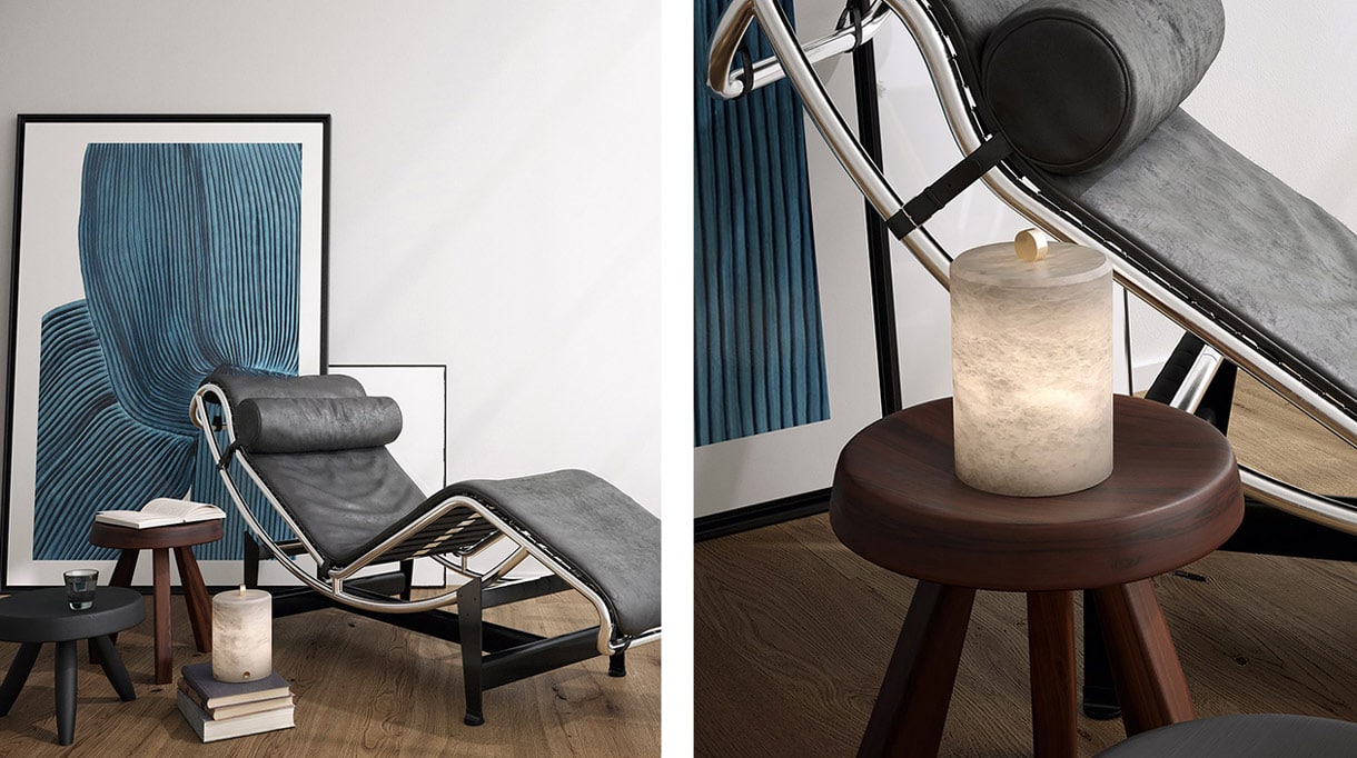 alain ellouz edition - autonomous alabaster lamp - Chaise Lounge LC4, Le Corbusier - signatures singulieres magazine
